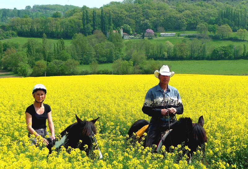 Dordogne, riding in southwest France through open fields